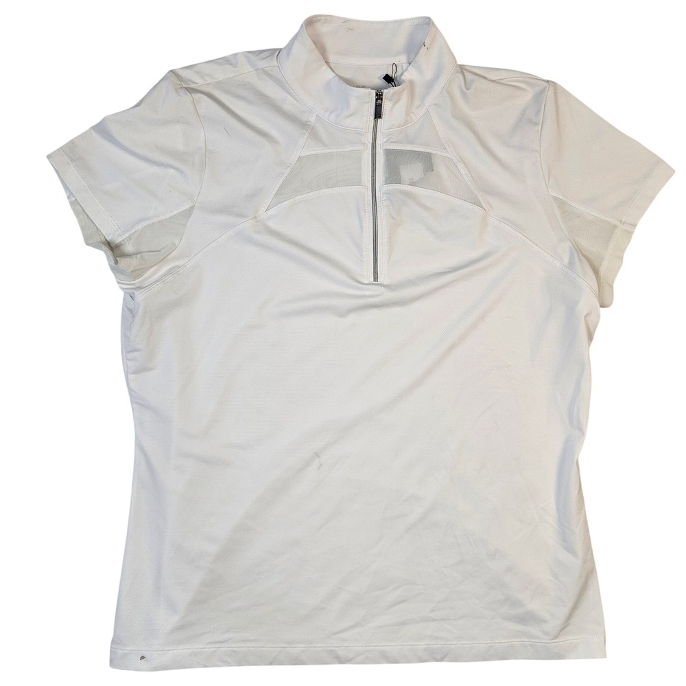 Tail Womens XL White Quarter Zip Mesh Panel Short Sleeve Activewear Polo Top